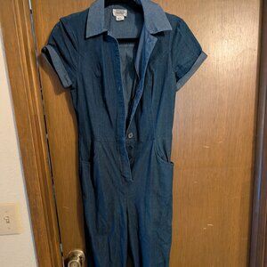 Unique Vintage Stretch Denim Tapered-leg Short-Sleeve Jumpsuit